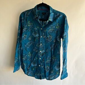Talbots Button Up Shirt Sz Sm Women’s Floral Teal Blue Green Long Sleeve Collar